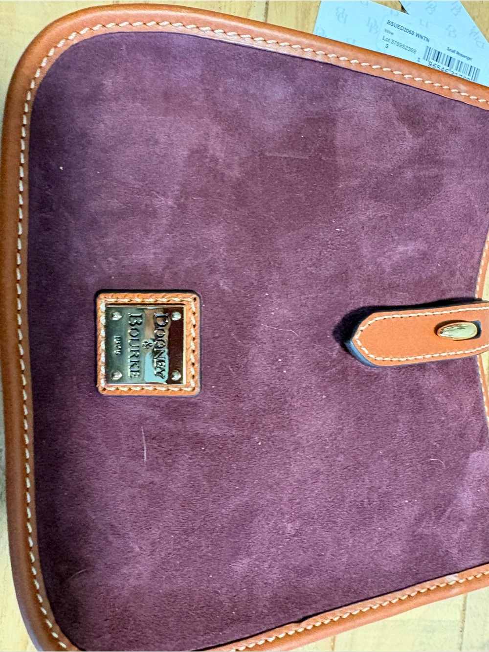 Dooney & Bourke Burgundy Suede Crossbody with Tan Leather Trim - Picture 2 of 4